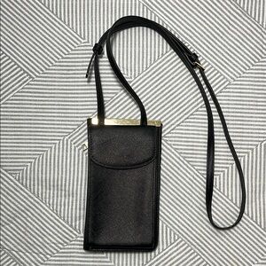 Madison West Elegant Black Crossbody with Gold Trim